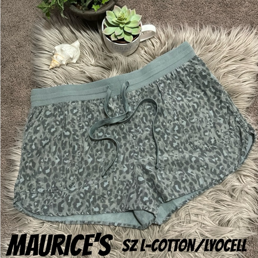 Maurice’s Shorts-Sz L-Green Camo-Cotton/Lyocell Blend-Drawstring Waist-EUC